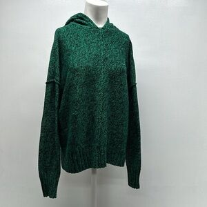 T Alexander Wang Hooded Knit Wool Sweater Oversized Green Black Women's Size XS